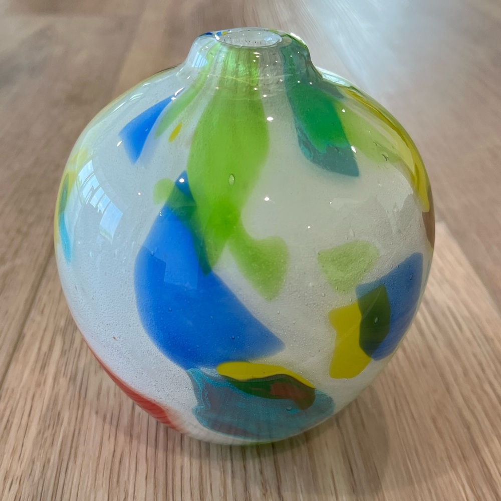 CRATE & BARREL Multicolor Hand Blown Art Glass Ziggy Bud Vase
